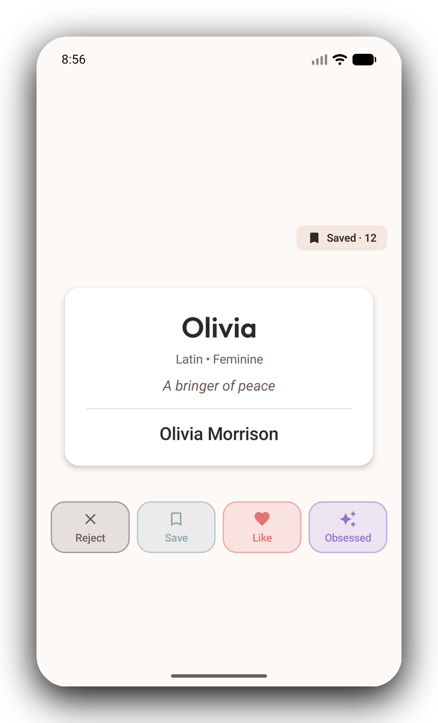 Swiping through baby names with a partner in Babeh